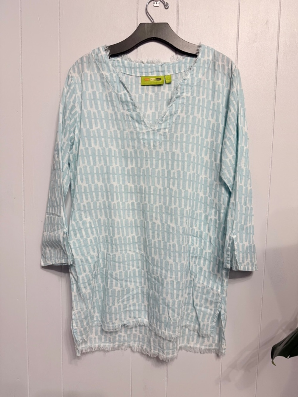 #15)  100% Cotton Women’s Light Blue Patterned Tunic Top